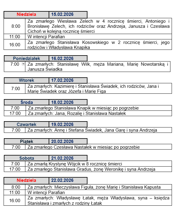 parafia Kamień intencje